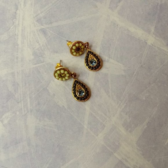 Vintage Drop Blue Stone and Beaded Dangle Earrings - Picture 6 of 6